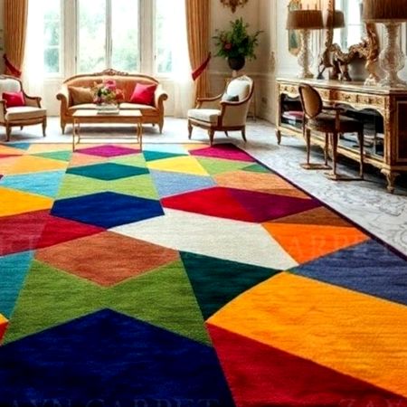 Handcrafted Multicolor Geometric Area Rug for Living Room